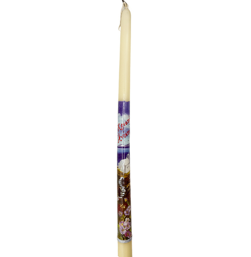 Paraffin candel with church
