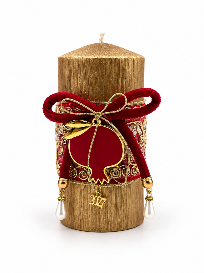Christmas Decorative Candle with Pomegranate – Gold