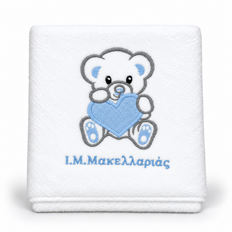 Children’s Face Towel with Teddy Bear and Heart Embroidery