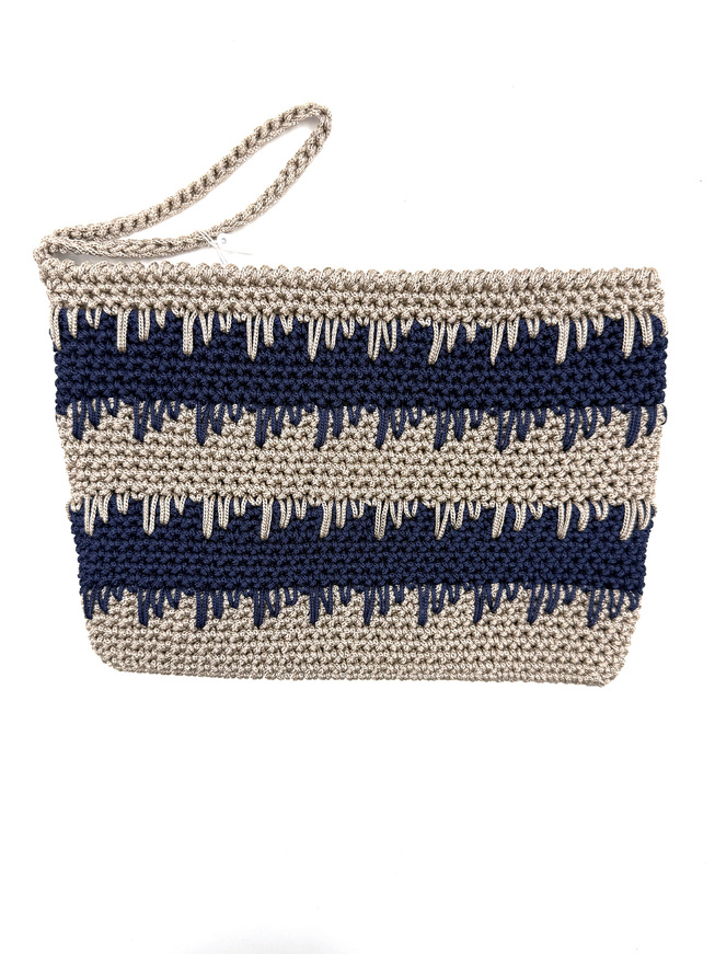 Handmade Crochet Bag – Blue & Beige Stripes