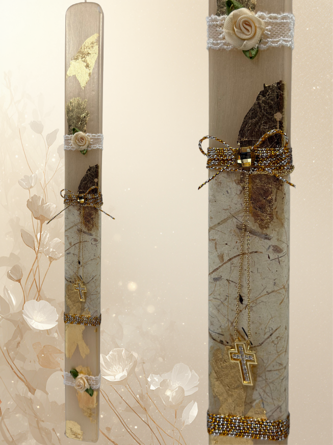 Πασχαλινή Λαμπάδα με Σταυρό & Φύλλα Χρυσού – Εκκλησιαστική Συλλογή 2026