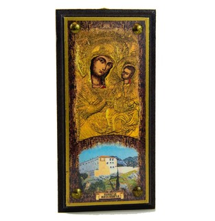 Byzantine icon of Panagia with the  Monastery of Makellaria