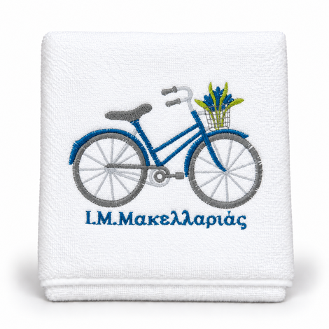 Face Towel with Bicycle Embroidery
