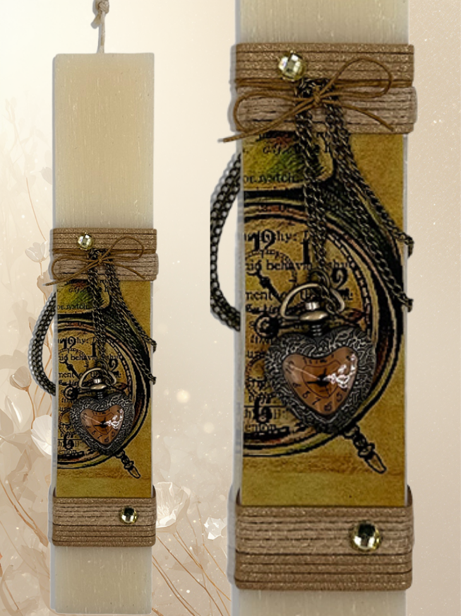 Vintage Easter Candle with Heart Pocket Watch – Monastic Handmade Creation 2026