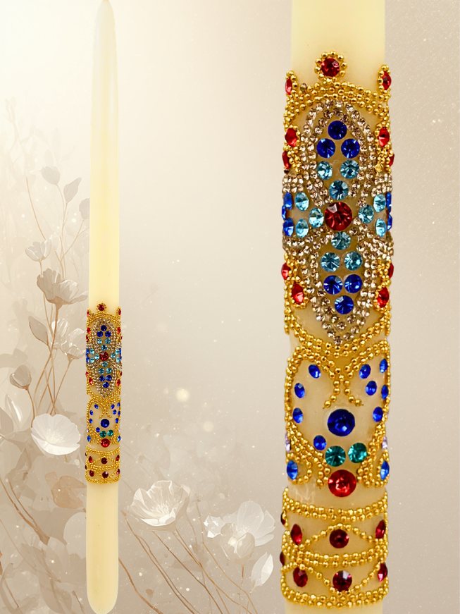 Easter Candle with Multicolored Rhinestones – Monastic Handicraft