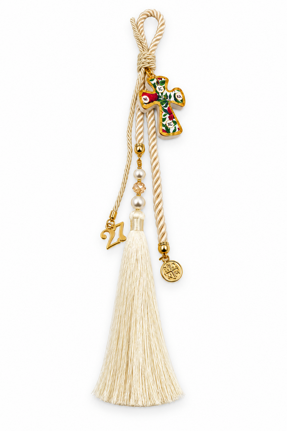 2027 Festive Hanging Decoration with Cross – Ivory