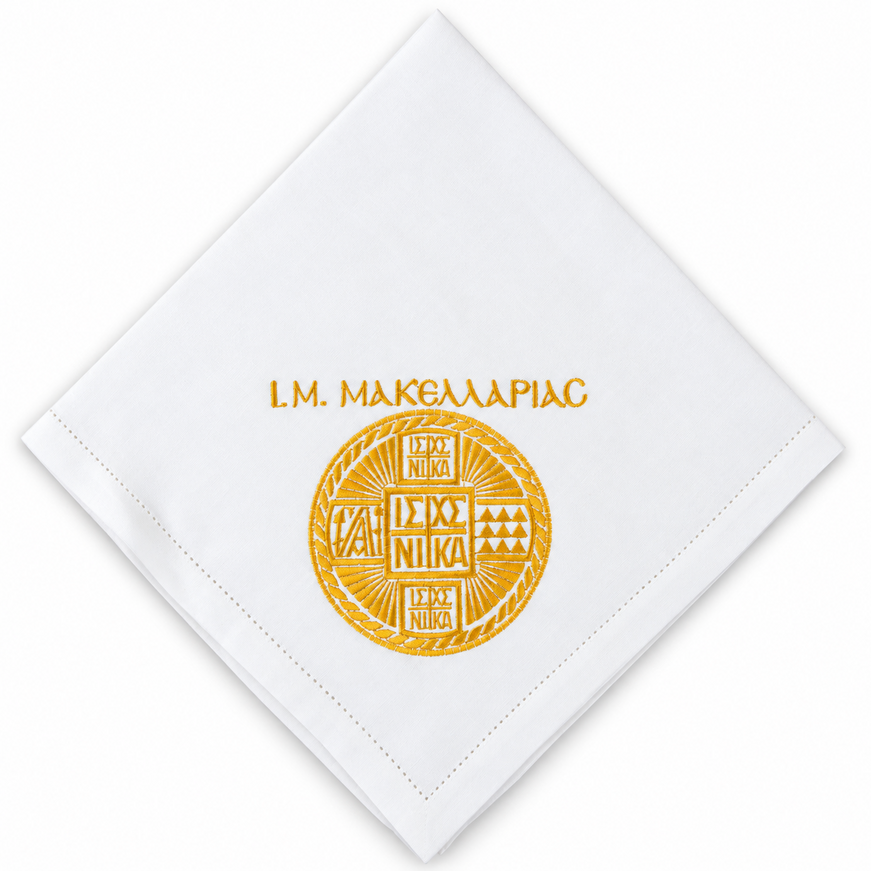 Square Prosphora Towel with Hemstitch and Embroidered Seal