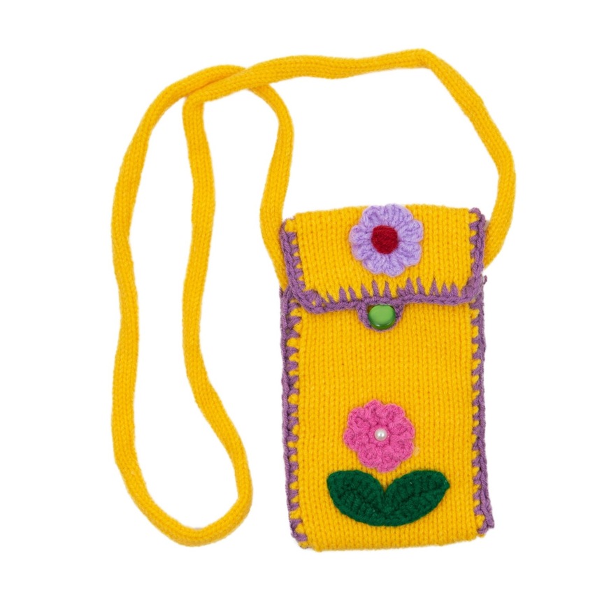 Handmade knitted yellow bag