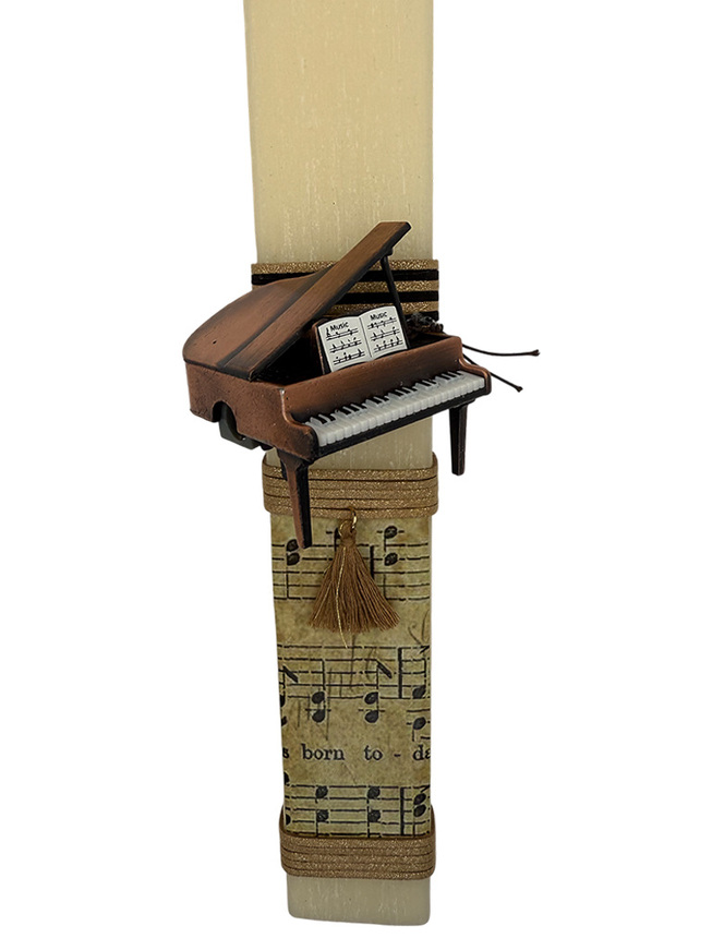 Candle with a metal piano scraper